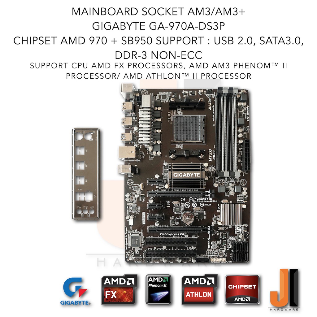Mainboard Gigabyte GA-970A-DS3P AM3/AM3+ (Support AMD AM3+ FX/ Phenom™ II, Athlon™ II) (มือสองสภาพดีมีฝาหลังแถมมาให้)
