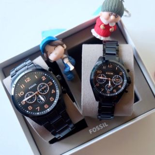 เซ็ทนาฬิกาคู่รัก FOSSIL สายสแตนเลสีดำ