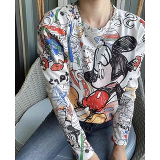 เสื้อยืดคอกลมแขนยาวลายมิ้กกี้ลายสีเพ้นน่ารักๆ ผ้าประจำร้านใส่สบาย