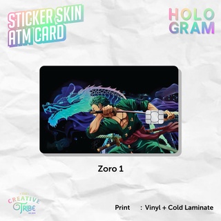 Zoro 1 - HOLOGRAM สติกเกอร์การ์ดผิว - Vinyl ATM Debit Credit Emoney Flazz Sticker One Piece Roronoa Zoro