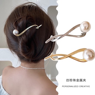 Korean pearl hairpin 2022 กิ๊บหนีบผมรุ่นใหม่ล่าสุด ขนาด 10.5cm. กิ๊บโลหะประดับมุก กิ๊บติดผม กิ๊บหนีบผมเกาหลี