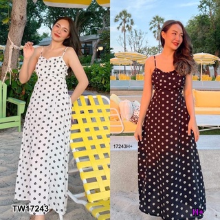 TwinsShopVip💗พร้อมส่ง TW17243 แม็กซี่เดรสสายเดี่ยวผูกเชือกหลังลายดอกบ๊วย