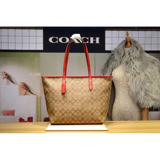 #COACHF58293 COACH CITY ZIP TOTE IN SIGNATURE COATED CANVAS (COACH F58292) SIZE : 16" (ปากL) x 10 1/2" (H) x 5 1/2" (W)