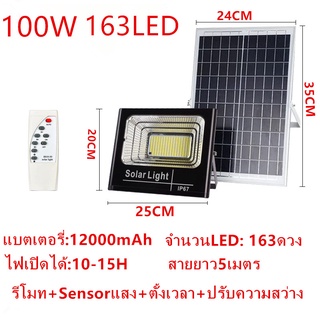 ไฟโซลาเซลล์ ไฟsolarที่มีคุณภาพ LED light 100W เต็ม 163LED IP67