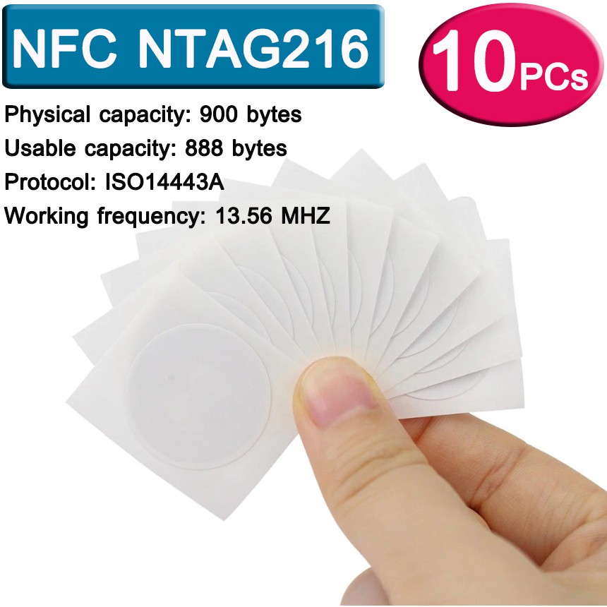 10PCs NFC NTAG216 Tags Sticker 13.56MHz ISO14443A Universal Lable RFID Tag for all NFC Enabled Phones NFC 216