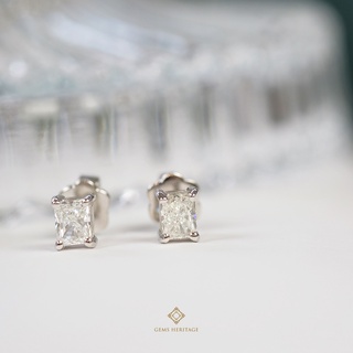 Gems Heritage : ต่างหูเพชรเม็ดเดี่ยว Radiant cut diamond  (ERWG220)