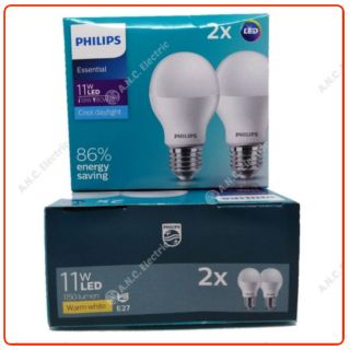 PHILIPS หลอด LED 11W ขั้ว E27 รุ่น Essential แพ็คคู่ (1 กล่องบรรจุ 2 ดวง)