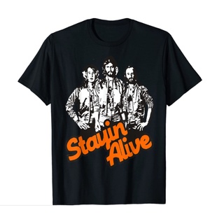 tshirtเสื้อยืดคอกลมฤดูร้อนเสื้อยืด พิมพ์ลาย Bee Gees Stayin Alive สีดํา สําหรับผู้ชาย และผู้หญิงSto4XL