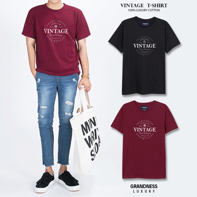 Grandness เสื้อยืด Luxury ลายกราฟิก รุ่น LX645-646 ( สีดำ / สีเลือดหมู )