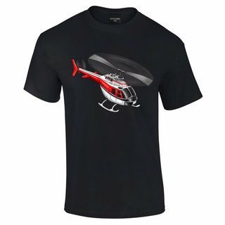 เสื้อยืดสีขาวเสื้อยืดแขนสั้น คอกลม พิมพ์ลาย Bell Jet Ranger Helicopter แฟชั่นยอดนิยมS-4XL