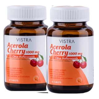 Vistra acerola cherry 1000mg 45 เม็ด  วิสทร้า อะเซโรลา เชอรร์รี่ 2ขวด