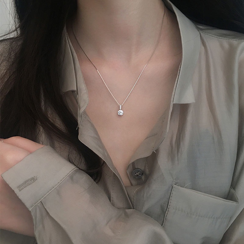 สร้อยคอโซ่ จี้คริสตัล ขนาดใหญ่ สีเงิน เรียบง่าย แวววาว เครื่องประดับ สําหรับผู้หญิง ผู้หญิง งานแต่งงาน ปาร์ตี้