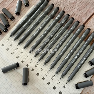 STAEDTLER ปากกาเขียนแบบ ปากกาตัดเส้น ปากกาวาด doodle art  ปากกากันน้ำ ปากกาหัวเข็ม pigment liner หมึกดำ