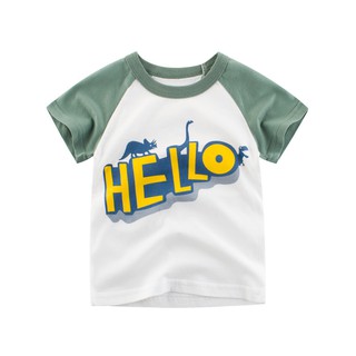 ✅พร้อมส่ง✅ เสื้อเด็กน่ารัก เสื้อแขนสั้นลาย HELLO แขนสีเขียว