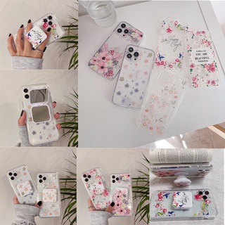 Samsung A70 A70S S21 Plus Ultra FE เคส 3D บรรเทา ดอกไม้ TPU นูน เคสโทรศัพท์ กระจก ขาตั้ง ที่ยึด ซิลิโคนนุ่ม