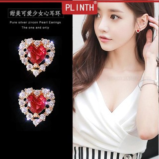 PLINTH เงินแท้ 925 Stud Earrings วันมินิหัวใจรักเข็มกุหลาบนางฟ้า759