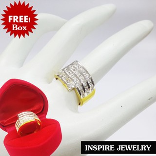 Inspire Jewelry ,แหวนฝังเพชรCZ งานจิวเวลลี่ ฝังล็อคหรือฝังสอด เรียงสามแถว