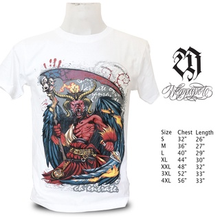 ผ้าฝ้ายคอกลมนปพต เสื้อยืด *วินเทจ* เสื้อยืดสกรีนลาย ลายซาตาน The Death of Satan ผ้า ราคาโรงงาน แบรนด์คนไทย ศิลปินคนไทย ม