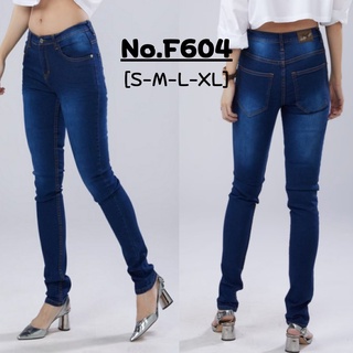 กางเกงยีนส์ขาเดฟยาวผ้ายืดเอวสูง รับประกันผ้าดีมากกก No.F604 | [Size 27-34] สีไบโอ ยีนส์ผ้ายืดเอวสูง ยีนส์ผู้หญิงไซส์เล็ก