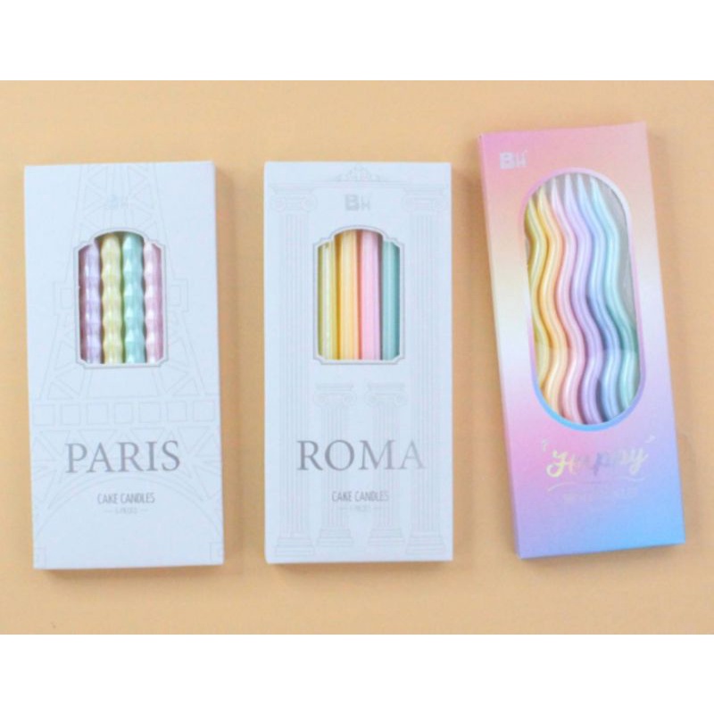 เทียนวันเกิดสีพาสเทลเคลือบมุก สวยแวววาว