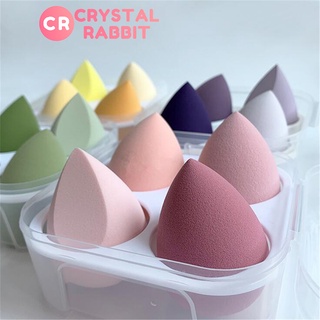 CRYSTAL RABBIT 4ชิ้น ฟองน้ำแต่งหน้า พัฟฟองน้ำแต่งหน้า เซ็ต4ชิ้นไล่สี แต่งหน้าไข่ สำหรับแต่งหน้า แบบเปียก และแห้ง ฟองน้ำเกลี่ยรองพื้น มีกล่องเก็บกันฝุ่น