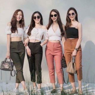 กางเกงซิบหน้า ผ้าzara ทรงโรเชพขาแปดส่วน