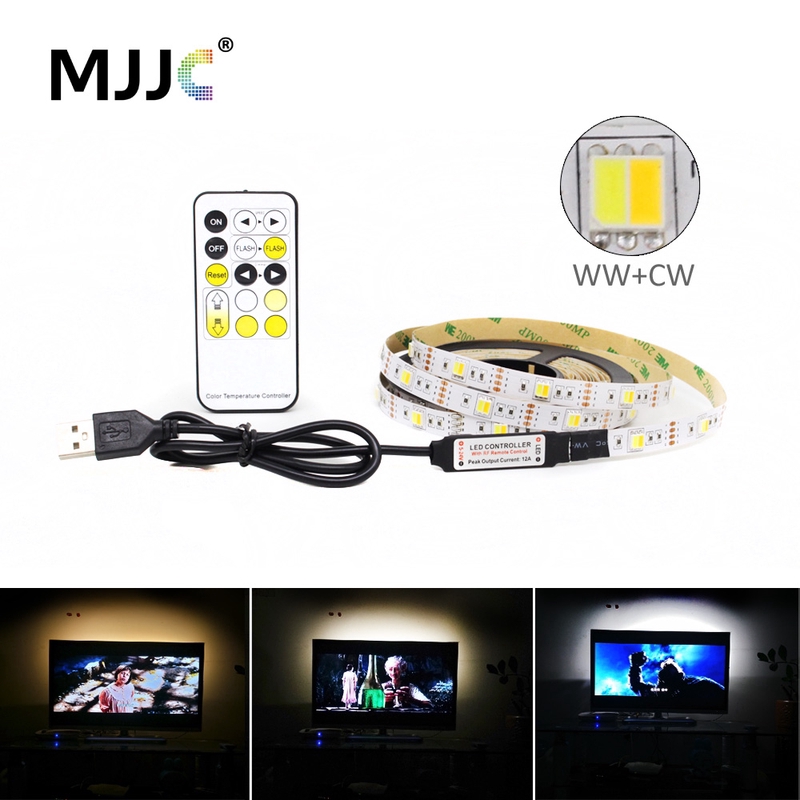 สายไฟ LED 30 ดวง 5V USB CCT SMD 5050 หรี่แสงได้ 5050 5V CW WW RF พร้อมรีโมตคอนโทรลไร้สาย สําหรับตู้เ