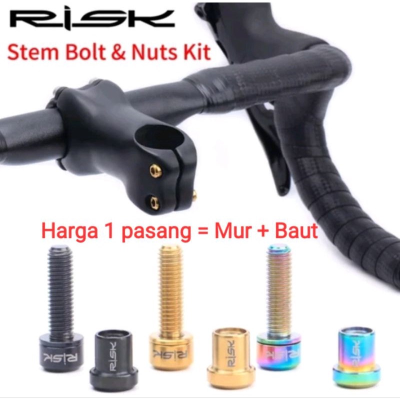 Risk Titanium Bolt M5 x 18 มม.Stem Bolt + Titanium Nut สําหรับ Stem Carbon Bolt Titanium M5