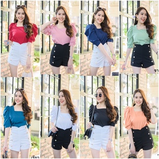 เสื้อผ้าพร้อมส่ง(ฟรีไซต์) เสื้อคอเหลี่ยม แขนสามส่วน ผ้าไหมอิตาลี่ (K4897)