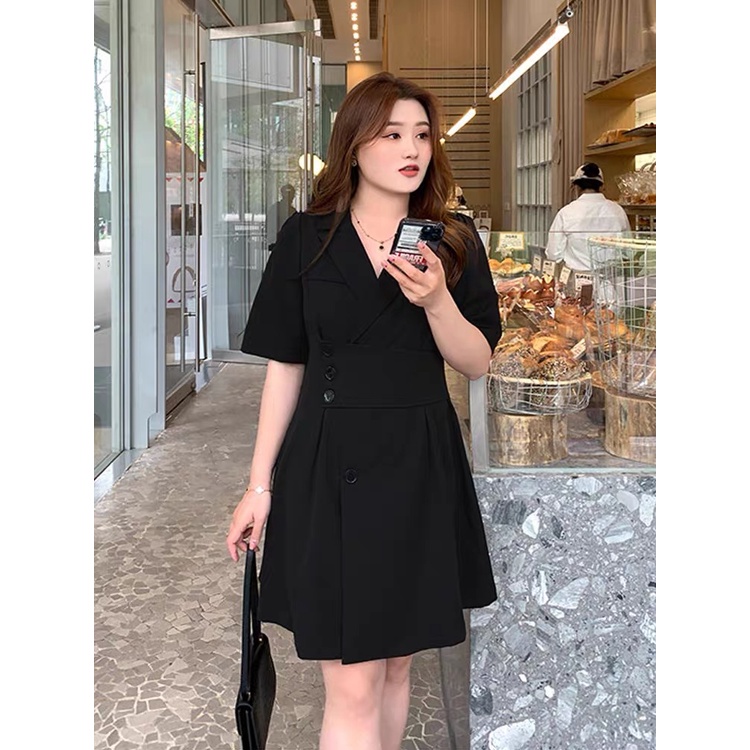 CiCi Plus+(1101)Plussize dress เดรสสั้นกิมมิคกระดุมเก็บเอว พลัสไซส์ทรงสวยมินิมอลหวานๆ - รูปที่ 3