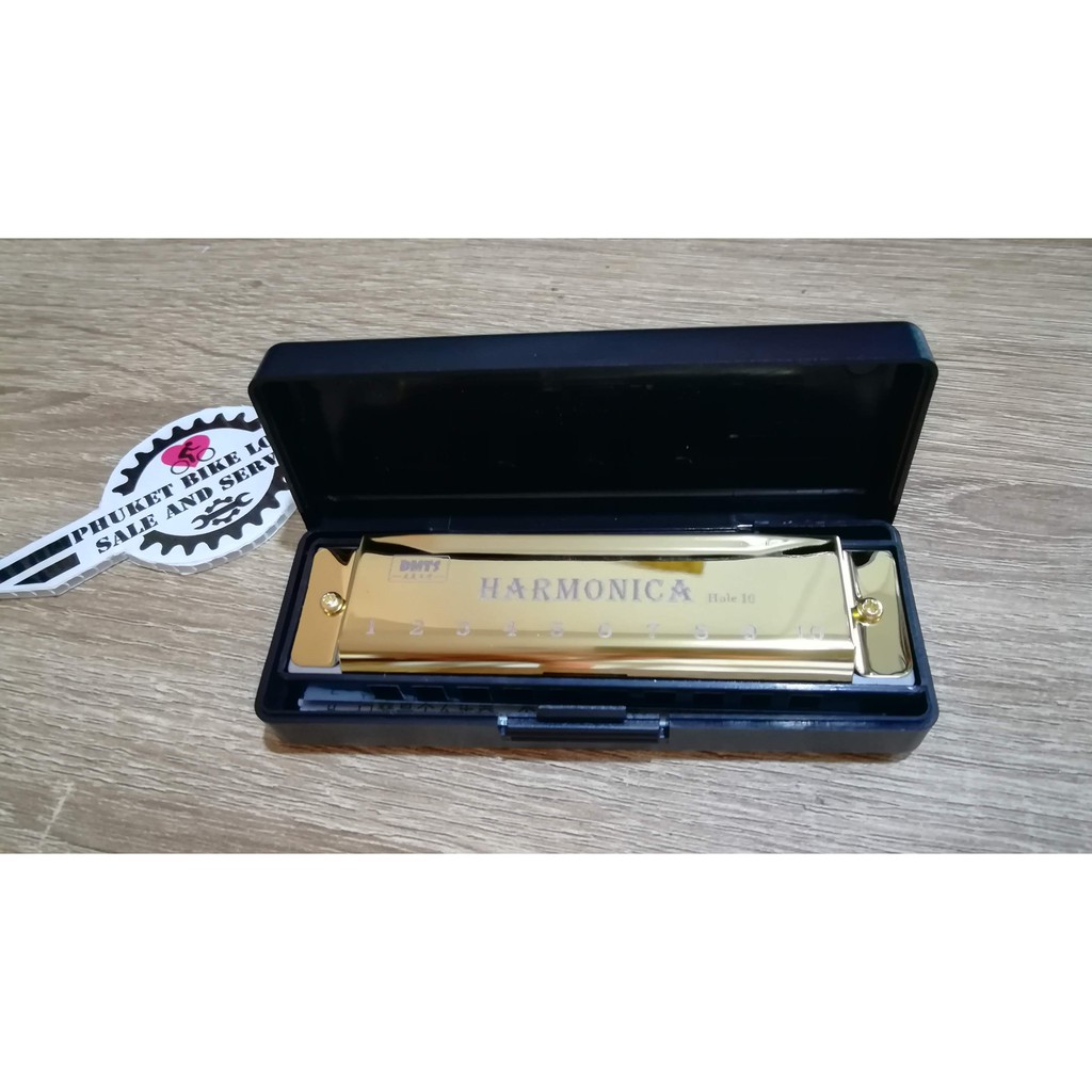 เครื่องดนตรี ฮาร์โมนิก้า เมาท์ออแกน 10 ช่อง key of C. สีทอง 1 ชิ้น งานสวย เสียงดี ของขวัญนักดนตรี