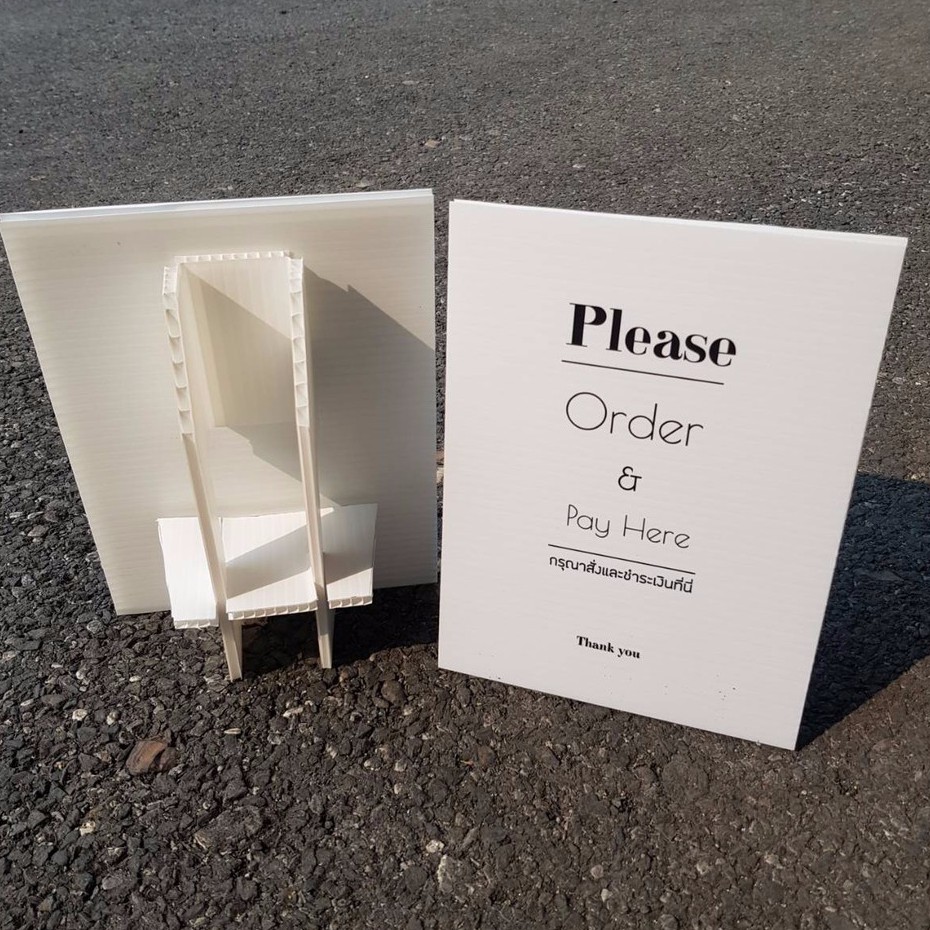 Standee ป้ายตั้งโต๊ะ ป้าย Please order & pay/ Pick up here ป้ายฟิวเจอร์บอร์ดพร้อมขาตั้ง แสตนดี้