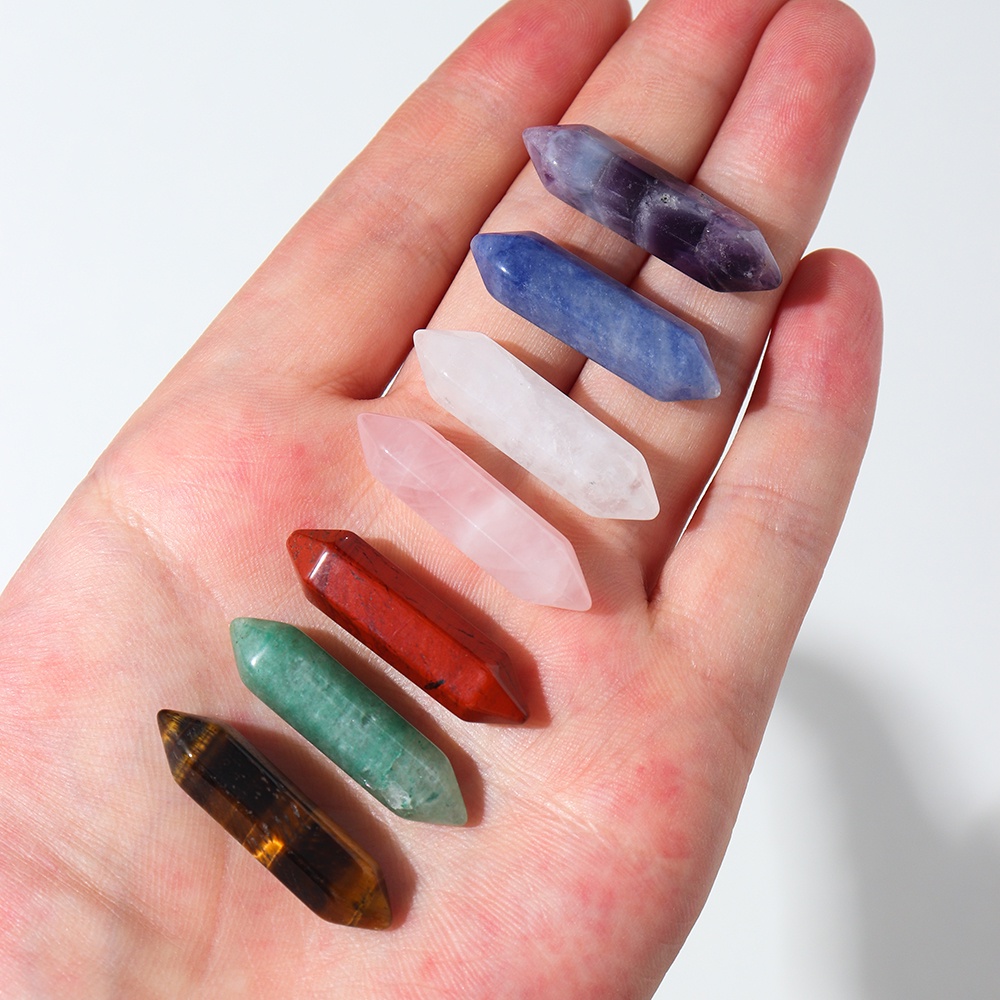 1 ชุด 7 Chakra คริสตัล Double Terminated Point ธรรมชาติ Reiki Healing หินโยคะตกแต่งบ้านประมาณ 3 ซม.
