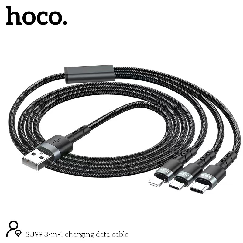 HOCO SU99 สายเคเบิลข้อมูลถักไนลอนแบบหลายหัว 3 in 1 1เมตร type C+L+micro  2.4A สายชาร์จเร็ว - รูปที่ 2