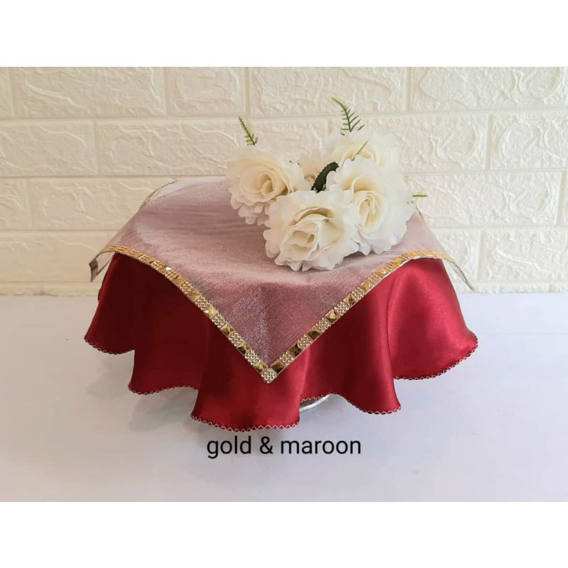 Alas Dulang Kain Organza 4segi Manik emas 36cm X 36cm + Kain satin bulat 58cm X 58cm