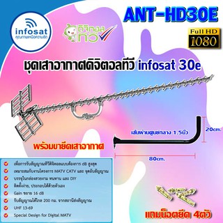 ชุดเสาอากาศดิจิตอลทีวี infosat รุ่น ANT-HD30E พร้อมขางอ 100cm.ยึดเสาอากาศ แถมน็อตยึด4ตัว