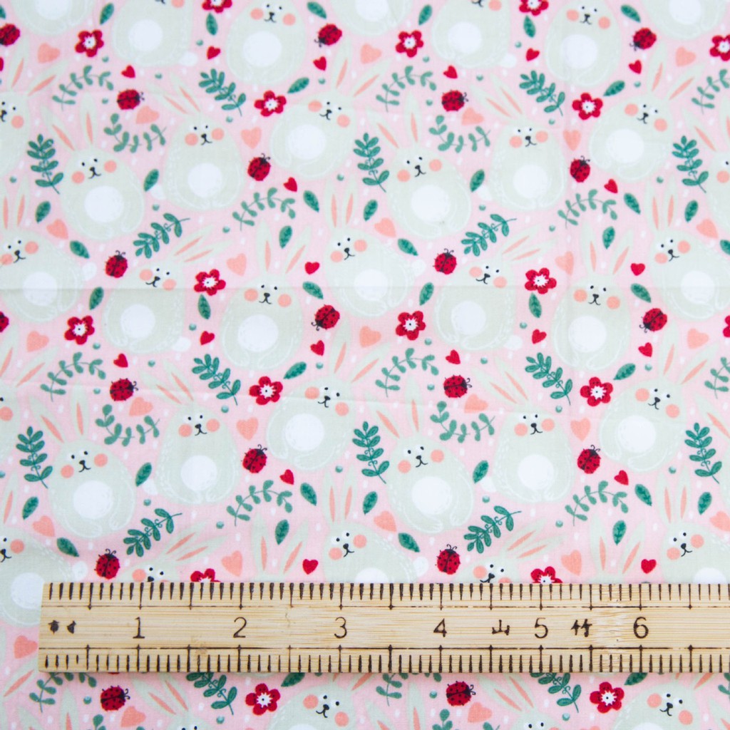 ผ้าคอตตอน poplin พิมพ์ลายดอกไม้ ลายกระต่าย ข้าวปั้น