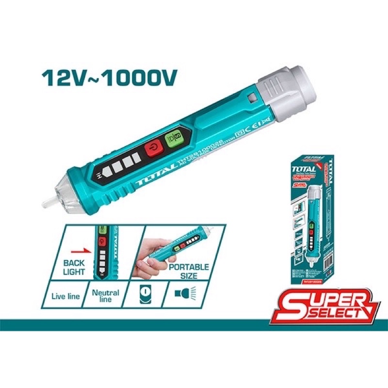 Total ปากกาวัดแรงดันไฟฟ้า 12V - 1000V แบบไม่ต้องสัมผัส รุ่น THT29100026 แสดงผลด้วยไฟ LED