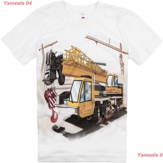 ผ้าฝ้ายคอกลมYameela 04 เสื้อยืดเด็กโต City Garbage Truck,เมืองรถบรรทุกขยะ Shirts That Go Little Boys Construction Crane