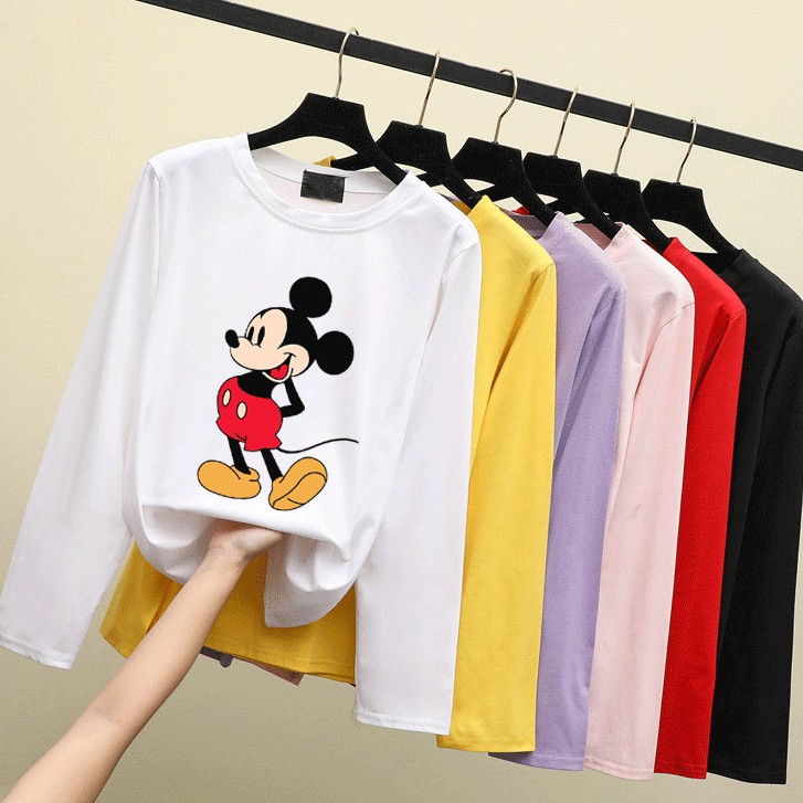 ราคาถูกที่สุด รูปแบบใหม่ รูปแบบการ์ตูนยอดนิยม แขนยาว เสื้อยืด 9สี M~3XL