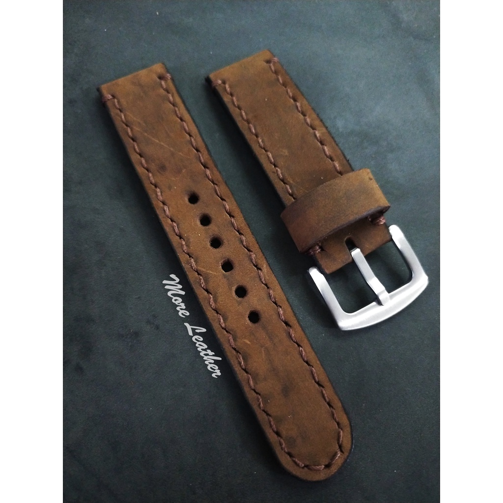 More Leather สายนาฬิกาหนังแท้ 100% สายนาฬิกาแฮนด์เมดสไตล์วินเทจ แถมฟรีสปริง1คู่ มีตั้งแต่ขนาด16mm ขึ้นไป