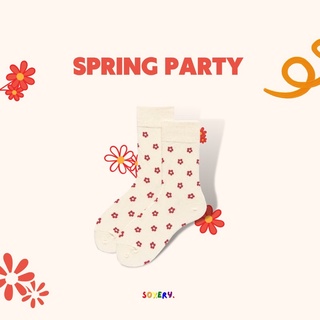 Spring Party Socks | ถุงเท้าลายจุดดอกไม้ มินิมอลสไตล์เกาหลี