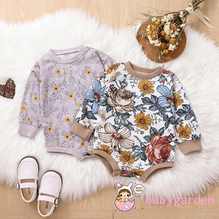 Babygarden-0-24months ชุดรอมเปอร์ลําลอง แขนยาว คอกลม ทรงหลวม ลายดอกไม้ แฟชั่นฤดูใบไม้ร่วง สําหรับเด็กผู้หญิง