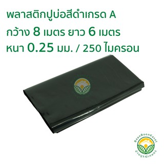 พลาสติกปูบ่อ PE ผ้าใบปูบ่อ หนา 0.25มม ขนาด กว้าง 8 เมตร ยาว 6 เมตร สีดำ