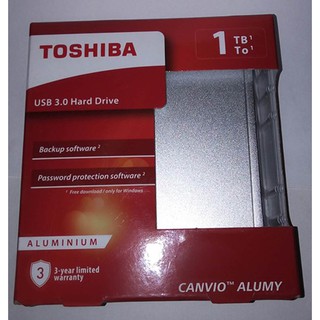 ฮาร์ดดิสก์ Toshiba USB 3.0  ขนาด 1.0 TB HHD Toshiba Canvio Alumy Portable สีเงิน (ไม่มีประกัน)