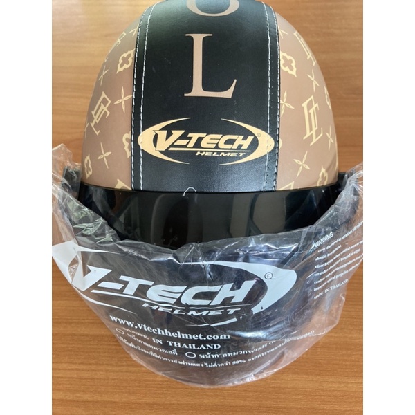 หมวกกันน็อคครึ่งใบ เลดี้ มอกใหม่ (หนังลาย) vtech ดำ/น้ำตาล ลาย LOUIZ 0807