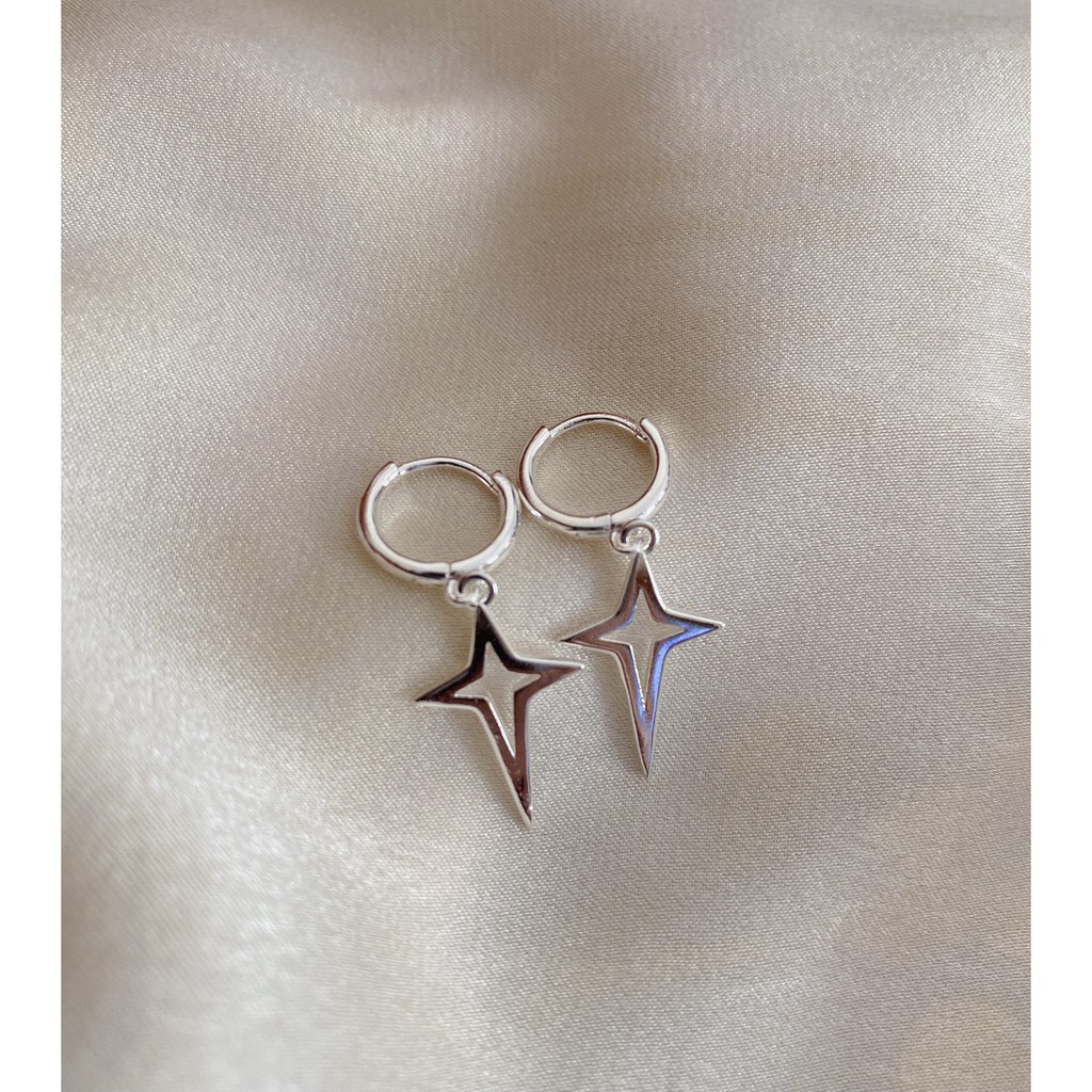 93_goodgift_station -  Hoop sterling silver earrings ต่างหู่วงกลมแบบล็อค ห้อย starlight ใส่ได้ทั้งชา