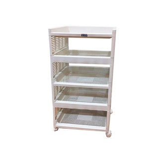 โยชิโมริ ชั้นวางอเนกประสงค์ 4 ชั้น มีล้อ สีขาว Yoshimori, 4 tier multipurpose shelf with white wheels