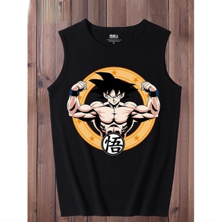 เสื้อยืดแขนกุด ผ้าฝ้ายแท้ พิมพ์ลายดราก้อนบอล Goku ขนาดใหญ่ เหมาะกับใส่เล่นกีฬา ฟิตเนส บาสเก็ตบอล สําหรับผู้ชาย