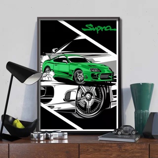 [ภาพวาดแขวนรถ] ภาพวาดตกแต่งห้องเด็ก รูปรถสปอร์ต Toyota Supra สไตล์ญี่ปุ่น